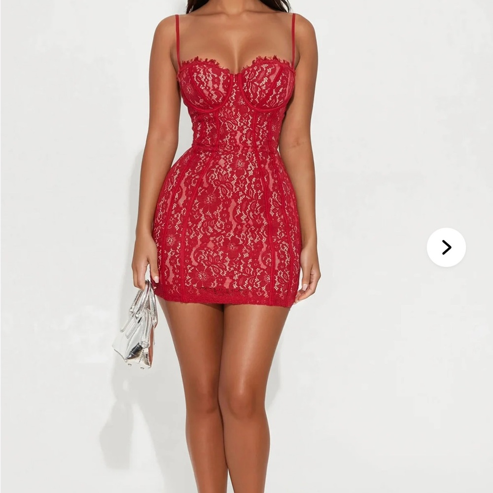 Fashion Nova Red Lace Bodycon Mini Dress